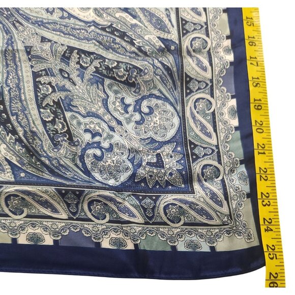 Luxury Paisley Blue/White Square Scarf 27 inch Western Wild Rag New With Tags - Picture 5 of 11